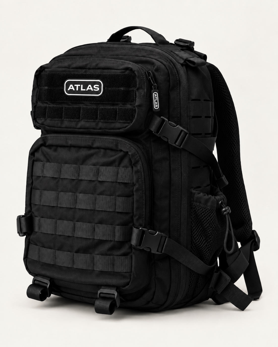 ATLAS 25L backpack, three-quarter view showing side mesh pocket